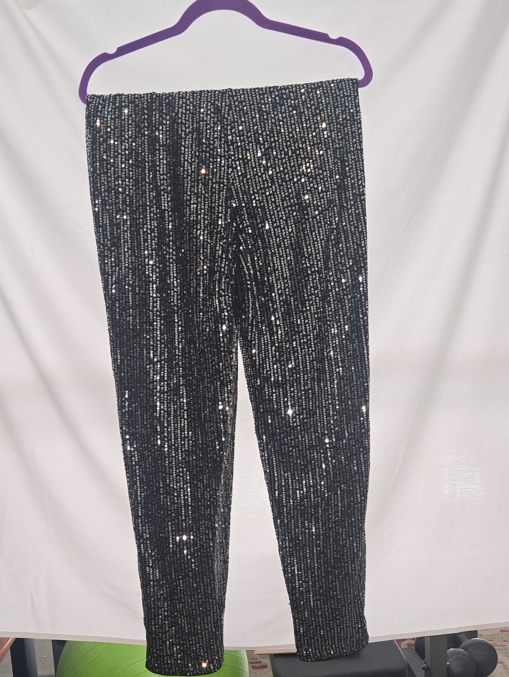 Black Sequin Skinny Pants with Elastic Waist